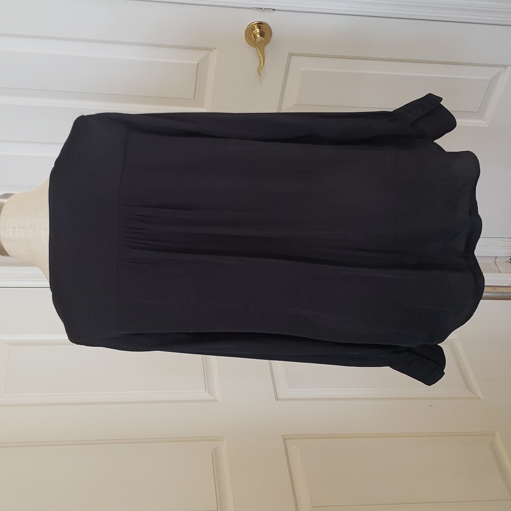 ANTHROPOLOGIE Maison d'Amelie Silky Black V-Neck Long Sleeve Blouse Small - Picture 7 of 13